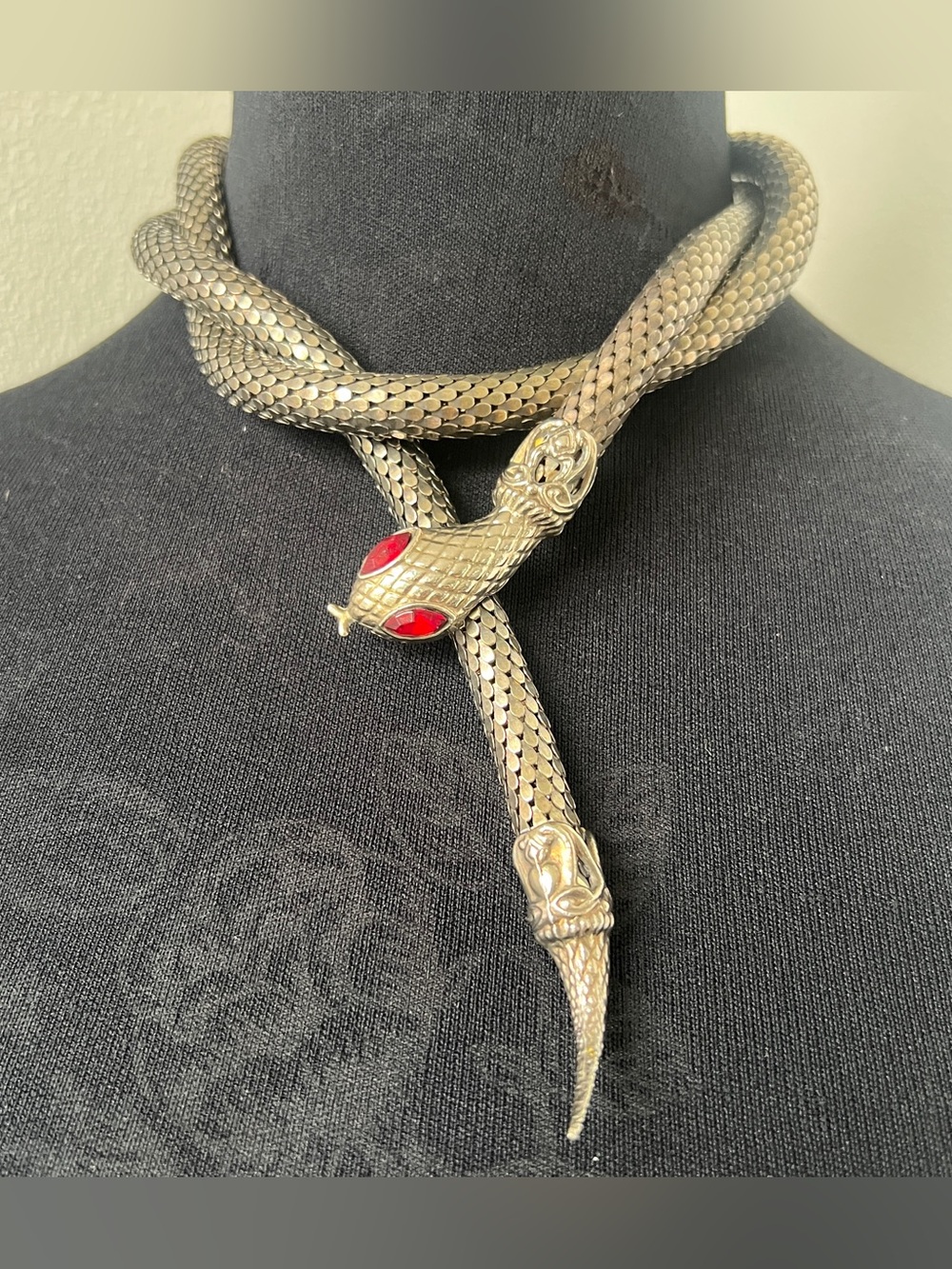 DL Auld Vintage Chainmail Mesh Snake Belt Necklace Silver Gunmetal Lariat 40” - Picture 2 of 14